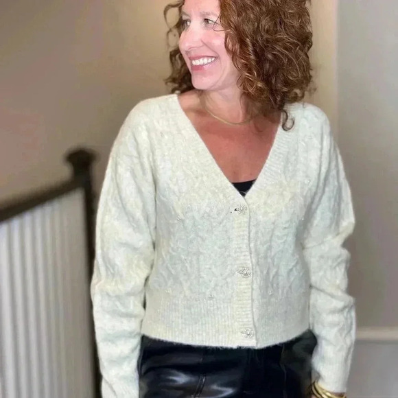 KUT from the Kloth Petra Pearl Button Cropped Cardigan Women’s Medium Classic Ch - Picture 9 of 13